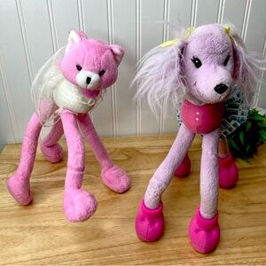 Barbie Pose Me Pets Lot of 2 Plush Animals Dog and Cat Purple Pink White VTG